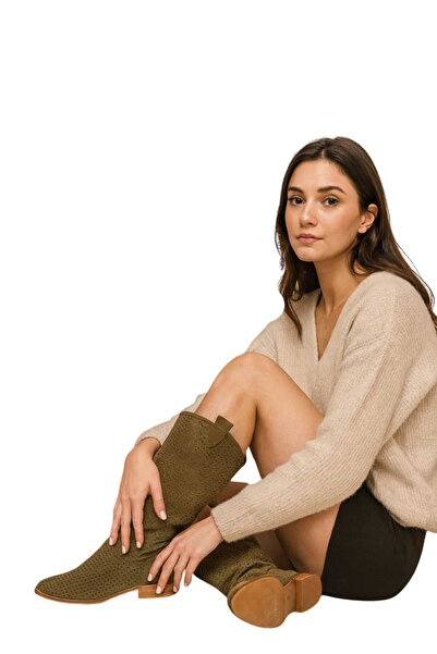 POTEEN Ptc Marylan Γυναικείες καλοκαιρινές μπότες με κοντό τακούνι καουμπόικο πράσινο-πράσινο