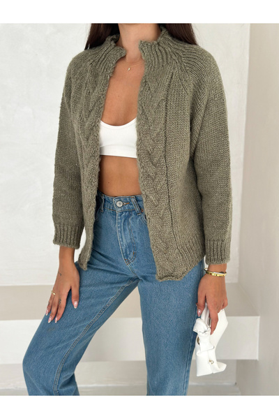 Brantu Women's Knit Cardigan with Plain and Knitted Details