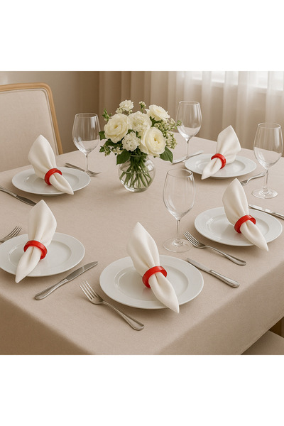 Pleksi Marketi Red Transparent Color Circle Pattern 6-Piece Napkin Ring Napkin Ring