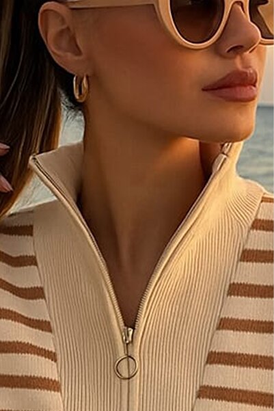 DAMGA Collection Pulover tricotat pentru femei, cu fermoar, în dungi