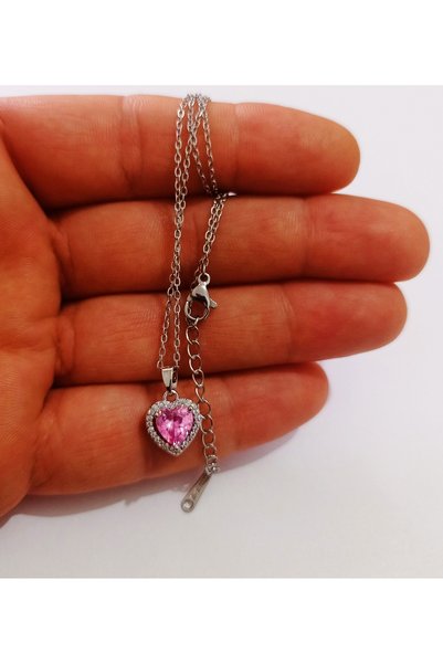 Satış Diyarı Zircon Stone Crystal Love Heart Steel Necklace Adds Elegance to Your Style Chain Silver Color
