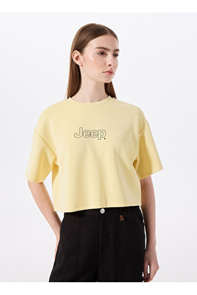 Jeep Bisiklet Yaka Baskılı Sarı Kadın T-Shirt J5SL-TST7020