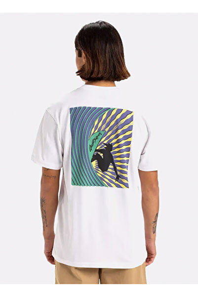 Quiksilver Ανδρικό μπλουζάκι με στάμπα EQYZT08055 WINDOW PANE SS White Crew Neck Regular Fit