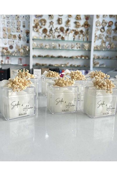 ByDeryaEvent Bubble Mum Çiçek Süslemeli Hediyelik Kutulu 10 Adet Nikah Nişan ...