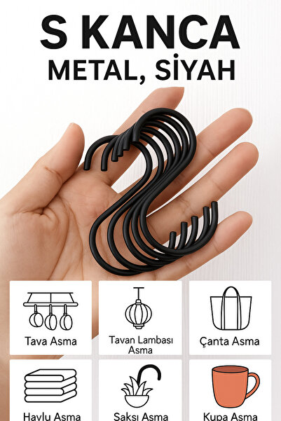 jbox 2 bucăți, culoare neagră, 7,5 cm, cârlig metalic, cârlig S, cârlig Es, cârlig pentru baie, cârlig de fier