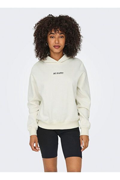 ONLY Γυναικείο φούτερ με κουκούλα με στάμπα σε ανοιχτό λευκό χρώμα ONLCASSIE ...