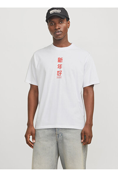 Jack & Jones Bisiklet Yaka Beyaz Erkek T-Shirt 12275402_JORSNAKE TEE SS CREW NECK