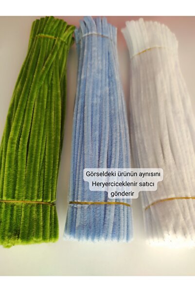hyc heryerçiçeklenir 3'lü Set 50 Adet Açık Mavi, 25 Adet Beyaz, 25 Adet Açık Ordu Yeşili Şönil ,Tüylü Tel