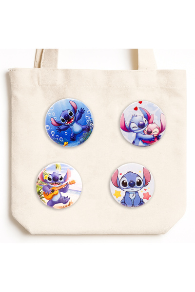 repro design Stitch Temalı İğneli Rozet Seti – 4’lü Paket (44 mm, Rastgele Mo...
