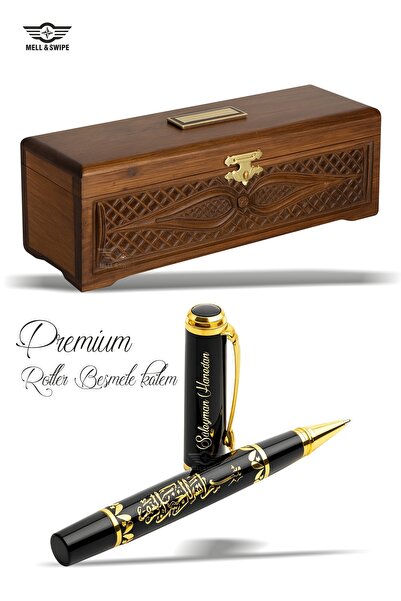 MELL & SWIPE Kişiye Isme Özel Baskılı Ahşap Oyma Kutulu Lüks Hediyelik Besmel...
