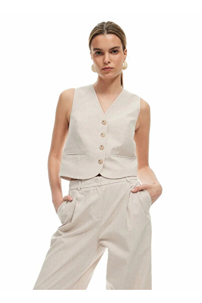 Koton V-Neck Buttoned Striped Blazer Vest