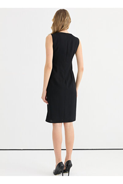 Selen V Yaka Taşlı Siyah Standart Kadın Elbise 25YSL7646