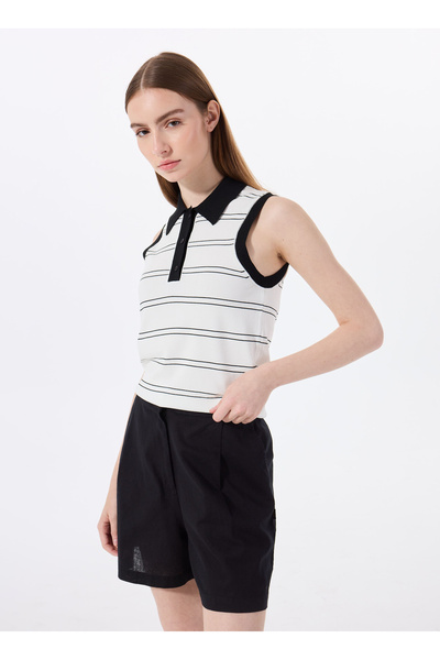 Jeep Polo Yaka Normal Çizgili Ekru Kazak Kadın J5SL-KZK7874