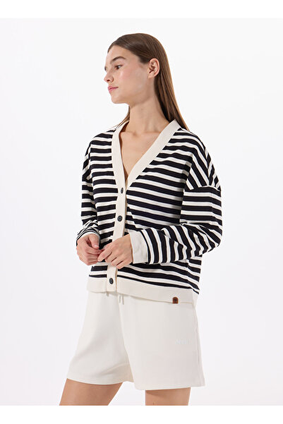 Jeep Beyaz Kadın V Relaxed Çizgili Hırka J5SL-HRK7860