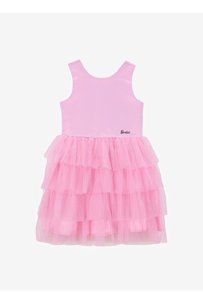 Barbie Düz Pembe Kız Çocuk Abiye Elbise BRB5SG-ELB6509