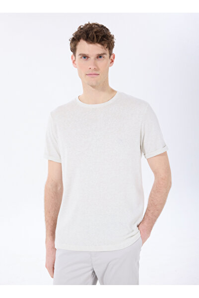 Fabrika Bisiklet Yaka Flamlı Taş Erkek T-Shirt F5SM-TST 2114