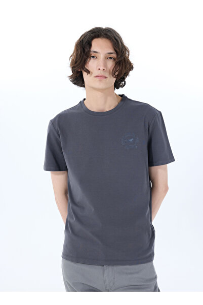 Mustang Bisiklet Yaka Baskılı Antrasit Erkek T-Shirt M5SM-TST1286