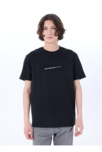 Mustang Bisiklet Yaka Baskılı Siyah Erkek T-Shirt M5SM-TST1290