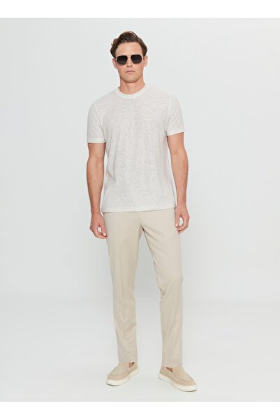 ALTINYILDIZ CLASSICS Ανδρικό μπλουζάκι Sixstars Classics με ριγέ λαιμόκοψη λευκό - μπεζ ACE091252395_BJZ