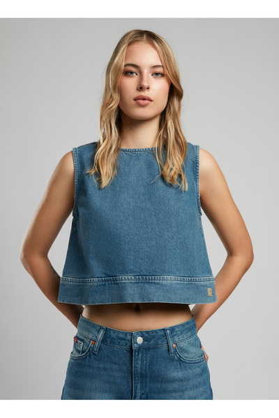 Lee Cooper Crew Neck Plain Women's Blouse 252 Lcf 142001 Naomi Denim