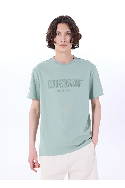 Mustang Bisiklet Yaka Baskılı Yeşil Erkek T-Shirt M5SM-TST1288