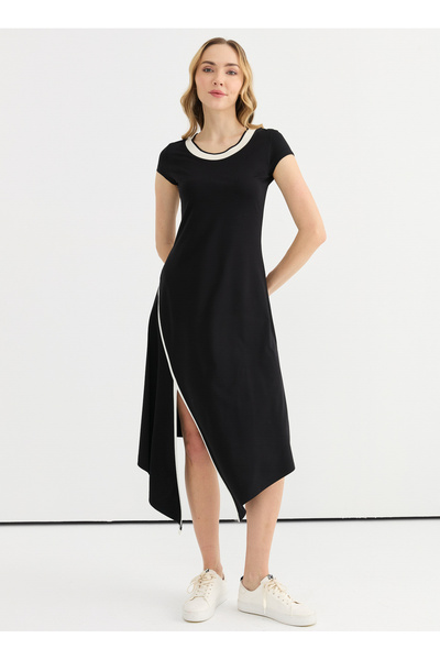 Selen O Yaka Düz Siyah Standart Kadın Elbise 25YSL7590