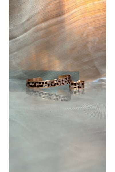 kartal takı HASIR ÖRGÜ DESENLİ BAKIR BİLEZİK VE YÜZÜK SET