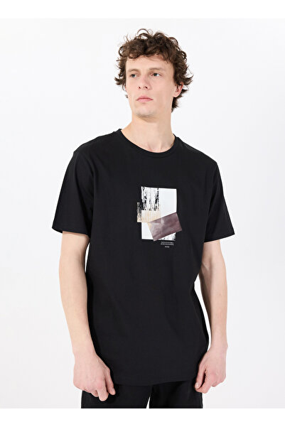 Mustang Bisiklet Yaka Baskılı Siyah Erkek T-Shirt M5SM-TST1298