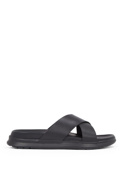 Tommy Hilfiger % 100 Deri Çapraz Çift Bantlı Sandalet Erkek SANDALET FM0FM05358 BDS