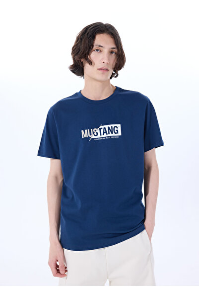 Mustang Bisiklet Yaka Baskılı Lacivert Erkek T-Shirt M5SM-TST1304