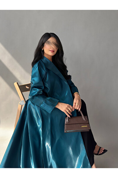 outline Summer Abaya Mikado Shiny with Distinctive Blue Design