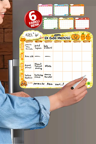CiciMagnet Bal Kabağı Haftalık Ek Gıda Menü Planlayıcı Magneti Yaz-sil Kaleml...