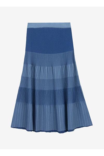 Fabrika Mavi Kadın Midi Lastikli Relaxed Piliseli Triko Etek F5SL-ETK0248-E