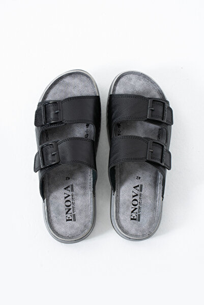 Enova Birrbazaar Ανδρικές Ορθοπεδικές Παντόφλες Δερμάτινες (ΨΕΥΤΙΚΕΣ) Στυλάτες Οικιακές Εξωτερικές Παντόφλες με Ρυθμιζόμενη Σόλα Πόρπης