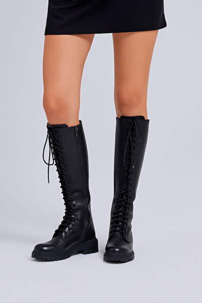 NOVEZA 35-43 Numara Kadın Hakiki Deri Kışlık Uzun Çizme – Kaymaz Taban & Bağcıklı