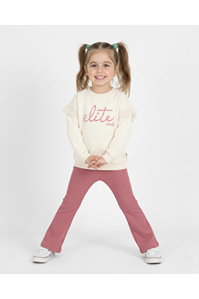 Ege Bebek Girl's Seasonal Suit Elite Embroidered A-Line Cut Oversize Ribbed Tights 100% Cotton