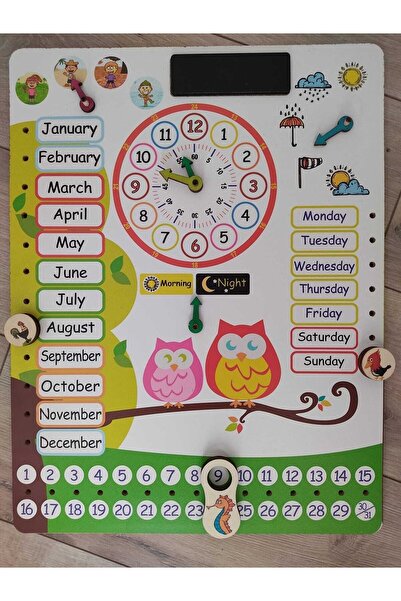 Ankebut Montessori Ingilizce Ahşap Saatli Eğitici Takvim Günler, Aylar, Mevsi...