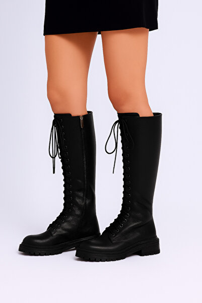 NOVEZA 35-43 Numara Kadın Hakiki Deri Kışlık Uzun Çizme – Kaymaz Taban & Bağcıklı