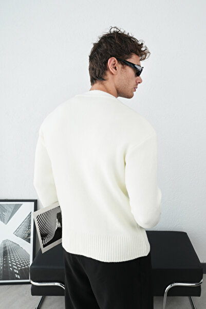 İLKCET MODA Erkek Ekru Oversize Premium Triko Hırka