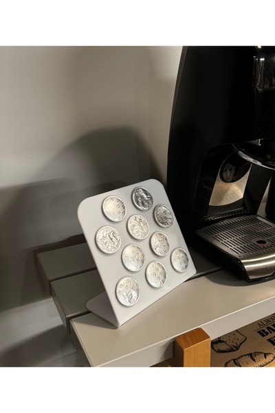 Trend Pleksi L Kapsül Kahve Standı (Nespresso & Jacobs Kapsül Uyumlu 10 Kapasiyeli Beyaz)