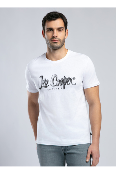 Lee Cooper Round Neck White Men's T-Shirt 252 Lcm 242002 Drawinglogo