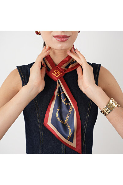 LERAIY Kırmızı Şal Zincir Desenli Kravat Eşarp