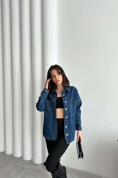 XRAY JEANS Жіноча джинсова куртка темно-синього кольору з довгими кишенями на ґудзиках