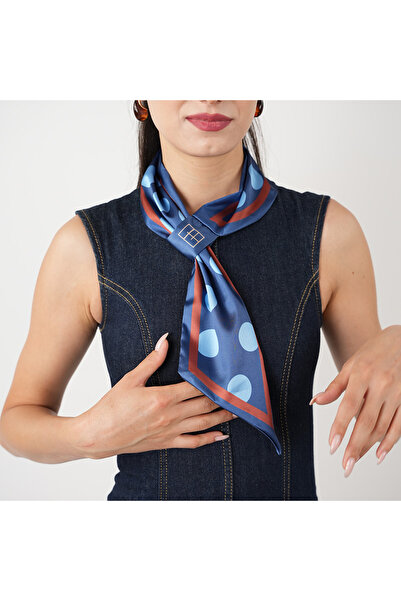 LERAIY Mavi Lacivert Desenli Kravat Eşarp