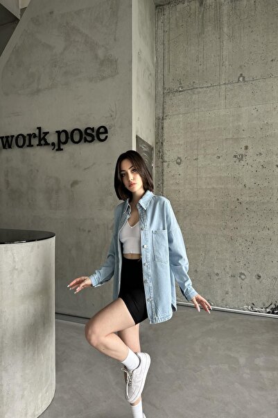 XRAY JEANS Blugi de damă, lungi, cu buzunar cu nasturi, haină de blugi albastru