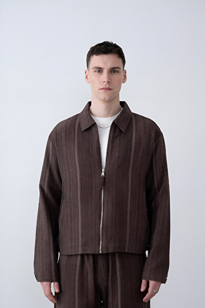 İLKCET MODA Men's Brown Ethnic Patterned Oversize Short Jacket
