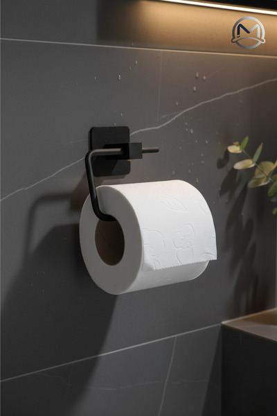 MayCap Toilet Roll Holder Black Adhesive Toilet Paper Holder Square Design Ba...