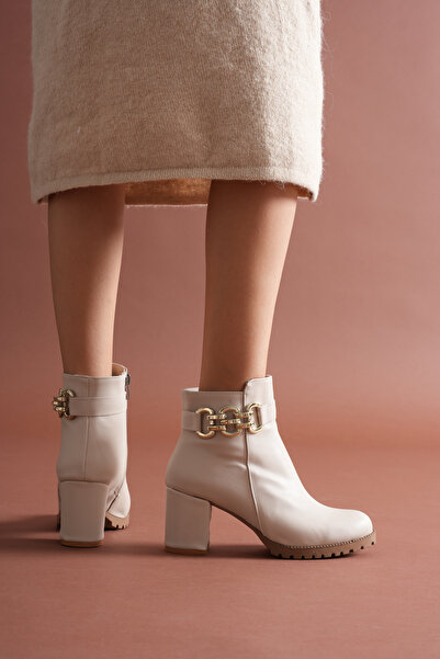 sv savves Women's Zippered Buckle Detailed Daily Use Short Heeled Boots Shoes