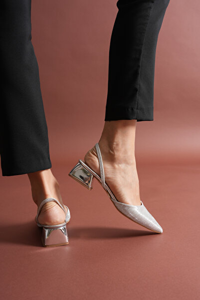 sv savves Sage Silver Glitter Low Women's Premium Heeled Shoes