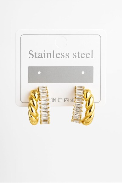 Owentis أقراط إلفيرا من الفولاذ الذهبي - صف مزدوج، مظهر مزدوج، لا تشويه